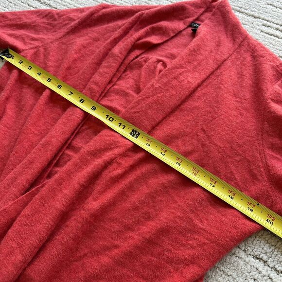 Eileen Fisher Large Pink Coral 100% Cashmere 3/4 Sleeve Cardigan Sweater W/hole - Picture 10 of 15
